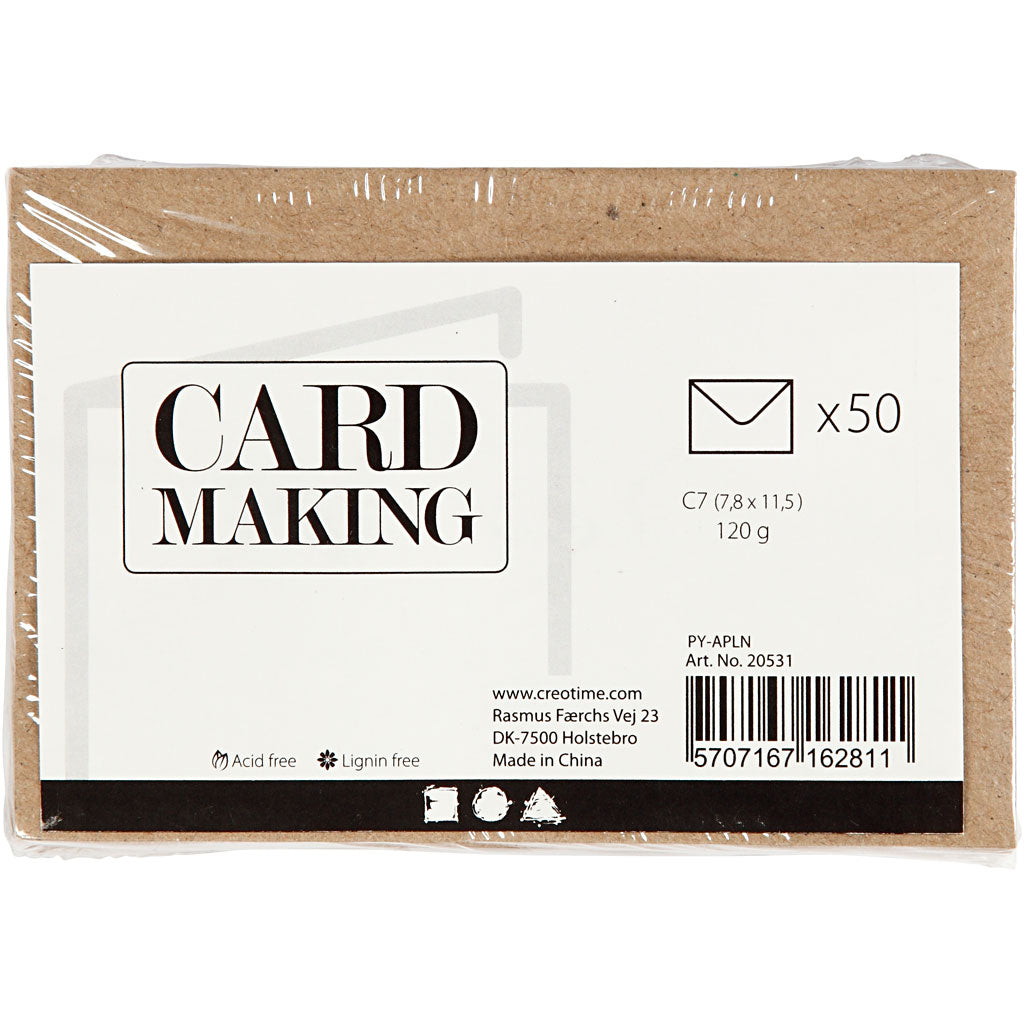 Recycled envelope, envelope size 7,8x11,5 cm, 120 g, natural, 50 pc/ 1 pack [HOB-20531]