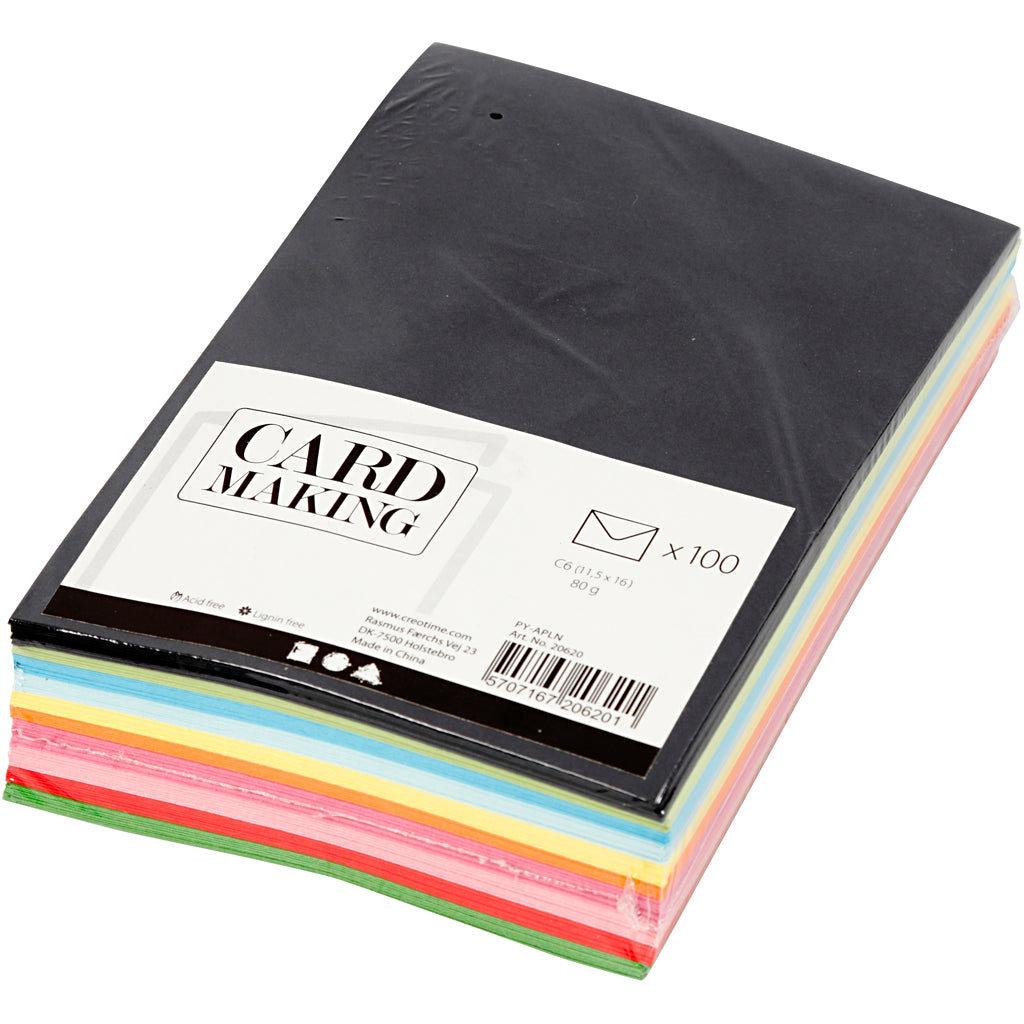 Coloured Envelopes, envelope size 11,5x16 cm, 80 g, assorted colours, 10x10 pc/ 1 pack [HOB-20620]