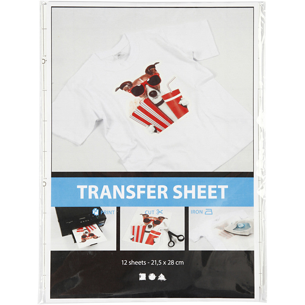 Transfer Sheet, sheet 21,5x28 cm, for dark and light textiles, white, 12 sheet/ 1 pack [HOB-20701]