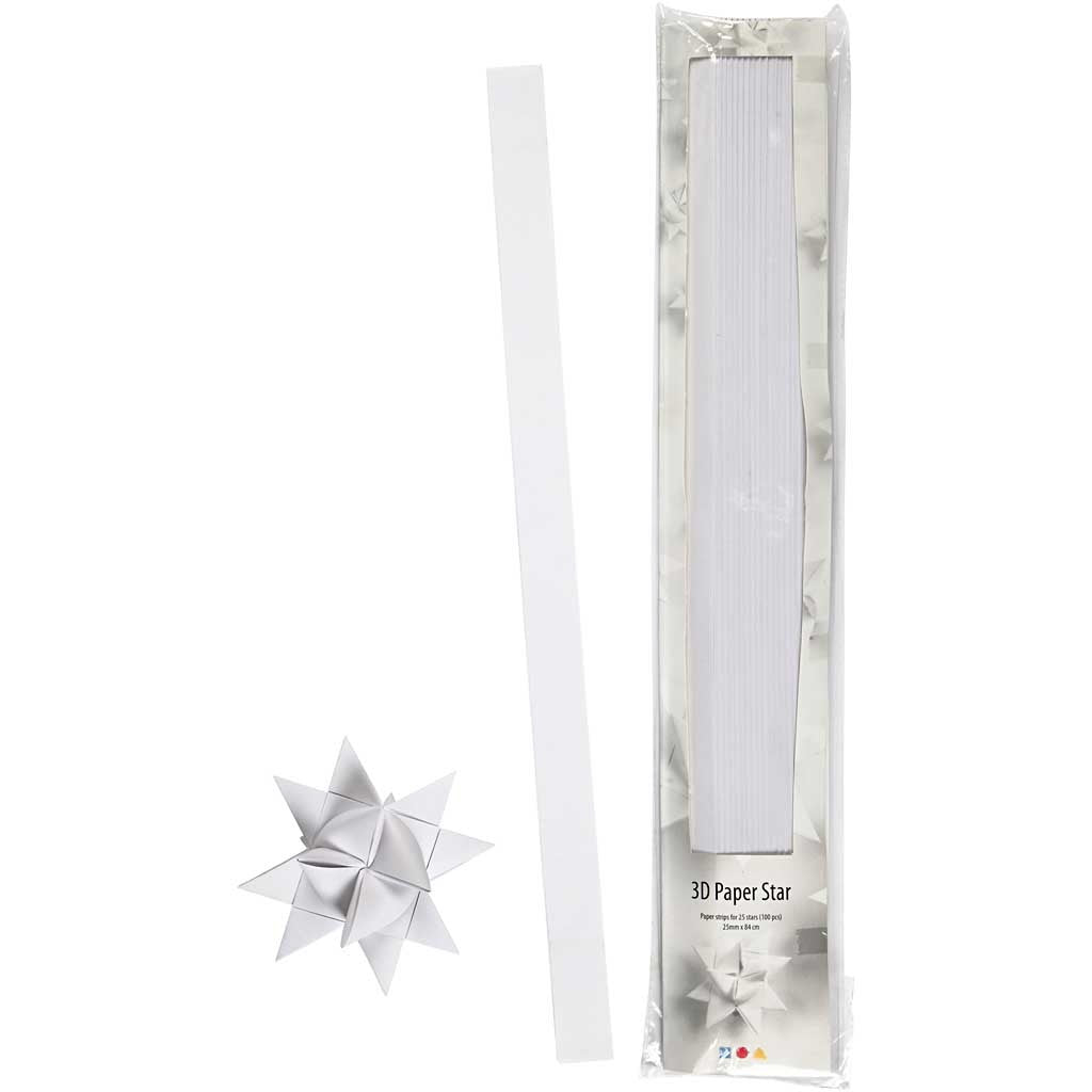 Paper Star Strips, L: 73 cm, W: 25 mm, dia. 11,5 cm, white, 100 strips/ 1 pack [HOB-20717]