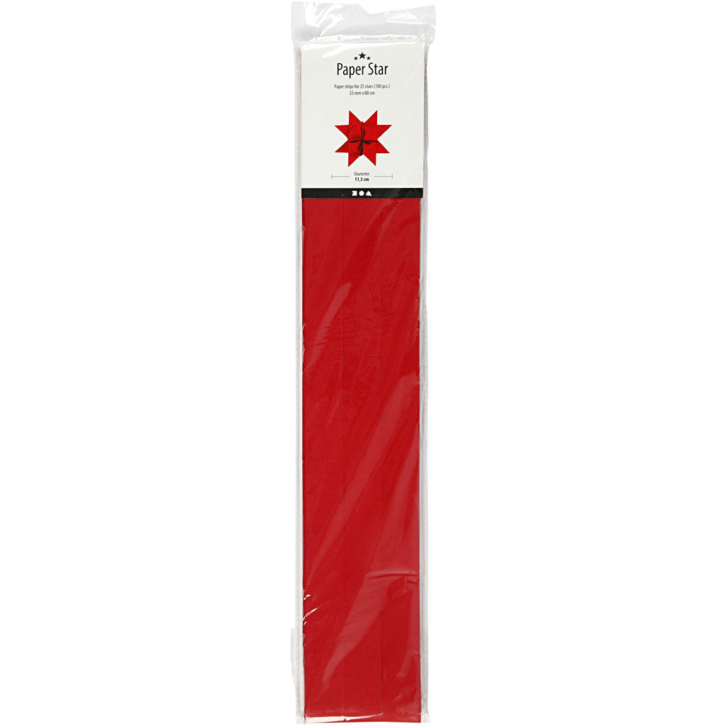 Paper Star Strips, L: 73 cm, W: 25 mm, dia. 11,5 cm, red, 100 strips/ 1 pack [HOB-20718]