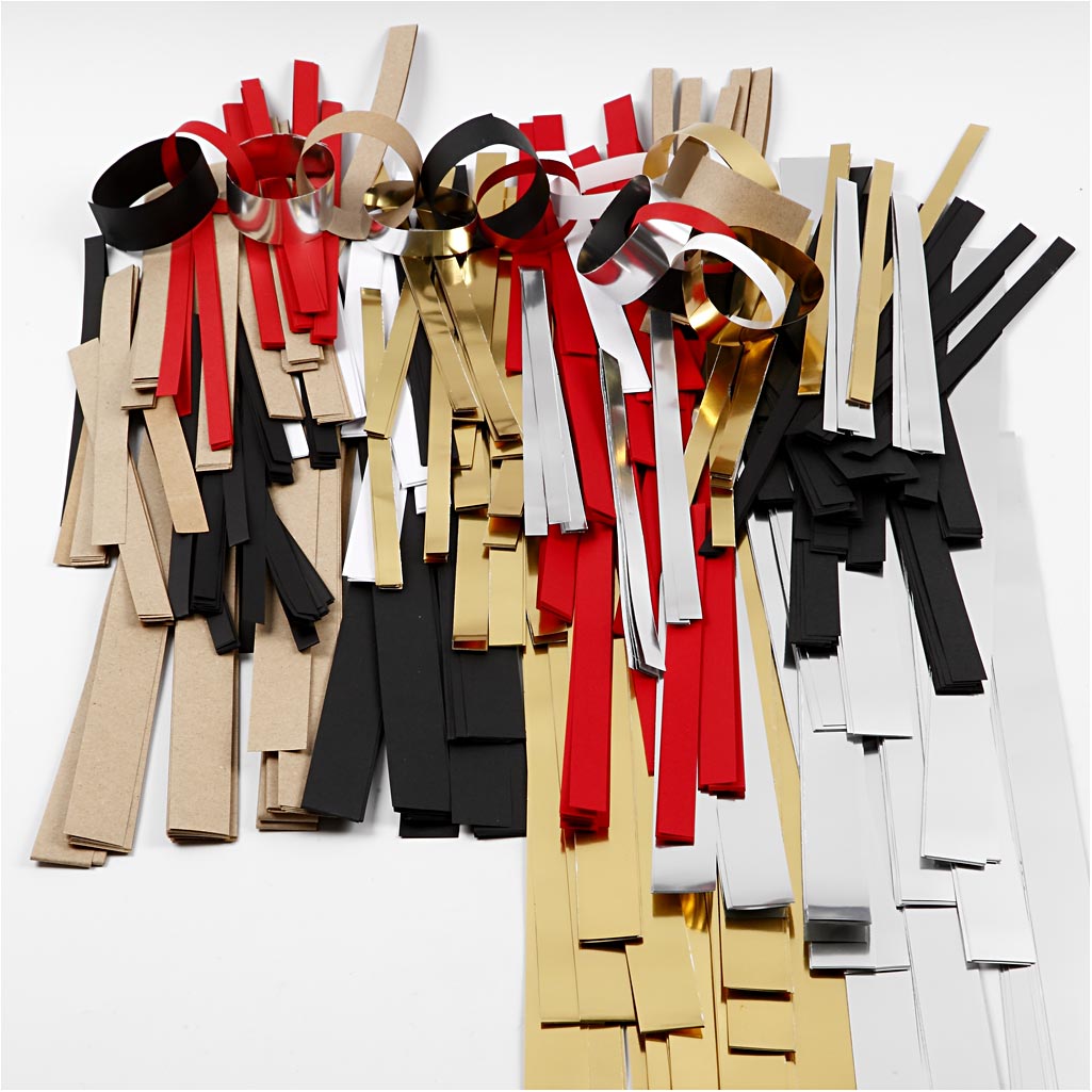 Paper Star Strips, L: 44+78 cm, W: 10+15+25 mm, dia. 4,5+6,5+11,5 cm, Content may vary , gold, red, silver, white, 5000 strips/ 1 pack [HOB-20727]
