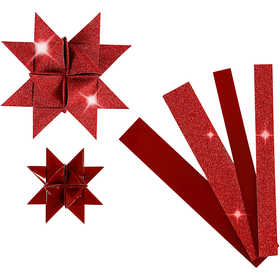 Paper Star Strips, L: 44+78 cm, W: 15+25 mm, dia. 6,5+11,5 cm, glitter,varnish, red, 40 strips/ 1 pack [HOB-20775]
