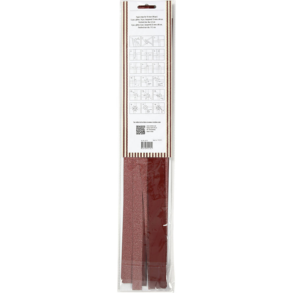 Paper Star Strips, L: 44+78 cm, W: 15+25 mm, dia. 6,5+11,5 cm, glitter,varnish, red, 40 strips/ 1 pack [HOB-20775]