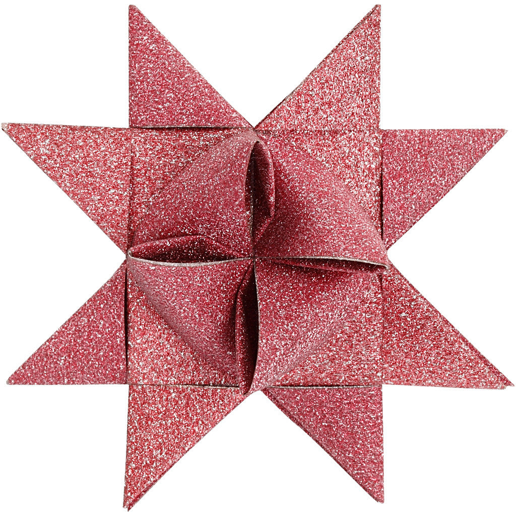 Paper Star Strips, L: 44+78 cm, W: 15+25 mm, dia. 6,5+11,5 cm, glitter,varnish, red, 40 strips/ 1 pack [HOB-20775]