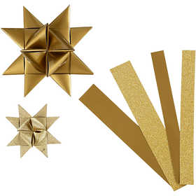 Paper Star Strips, L: 44+78 cm, W: 15+25 mm, dia. 6,5+11,5 cm, glitter,varnish, gold, 40 strips/ 1 pack [HOB-20776]