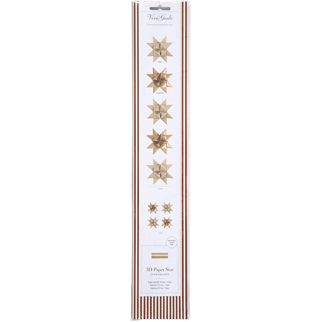 Paper Star Strips, L: 44+78 cm, W: 15+25 mm, dia. 6,5+11,5 cm, glitter,varnish, gold, 40 strips/ 1 pack [HOB-20776]