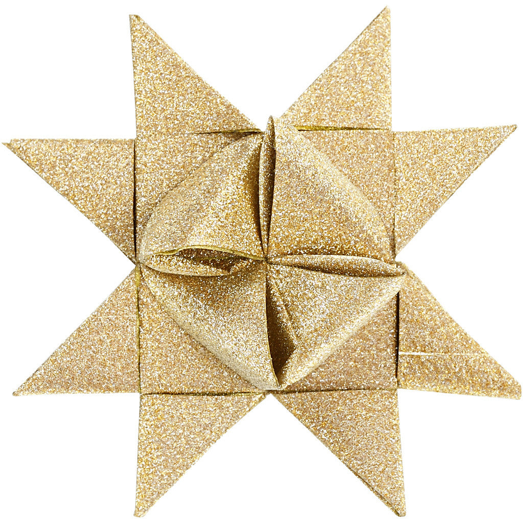 Paper Star Strips, L: 44+78 cm, W: 15+25 mm, dia. 6,5+11,5 cm, glitter,varnish, gold, 40 strips/ 1 pack [HOB-20776]