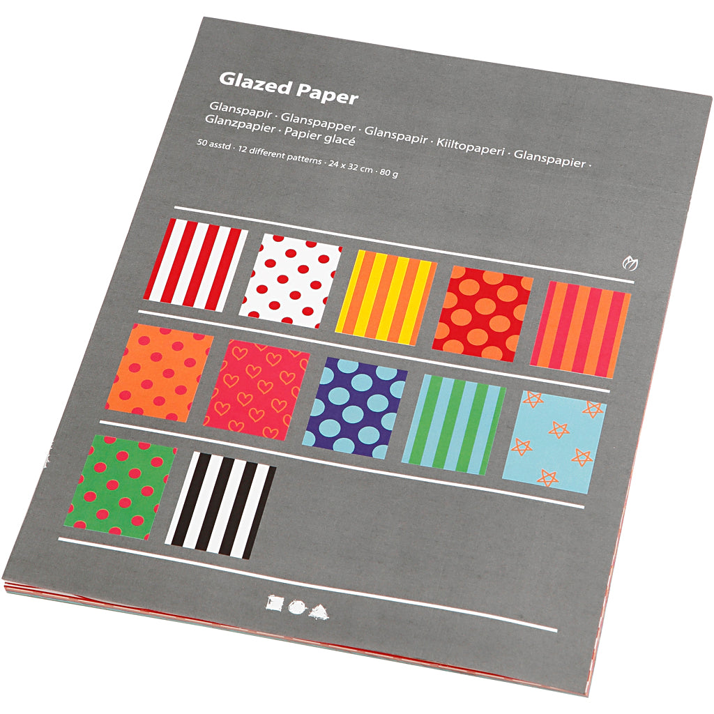 Glazed Paper, Pattern, sheet 24x32 cm, 80 g, assorted colours, 50 ass sheets/ 1 pack [HOB-20871]