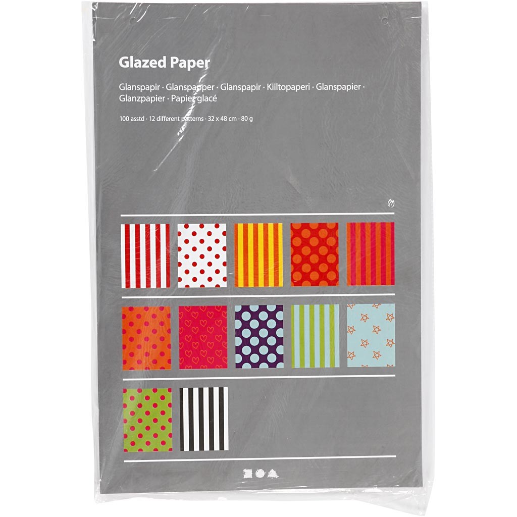 Glazed Paper, Pattern, sheet 32x48 cm, 80 g, assorted colours, 100 ass sheets/ 1 pack [HOB-20872]