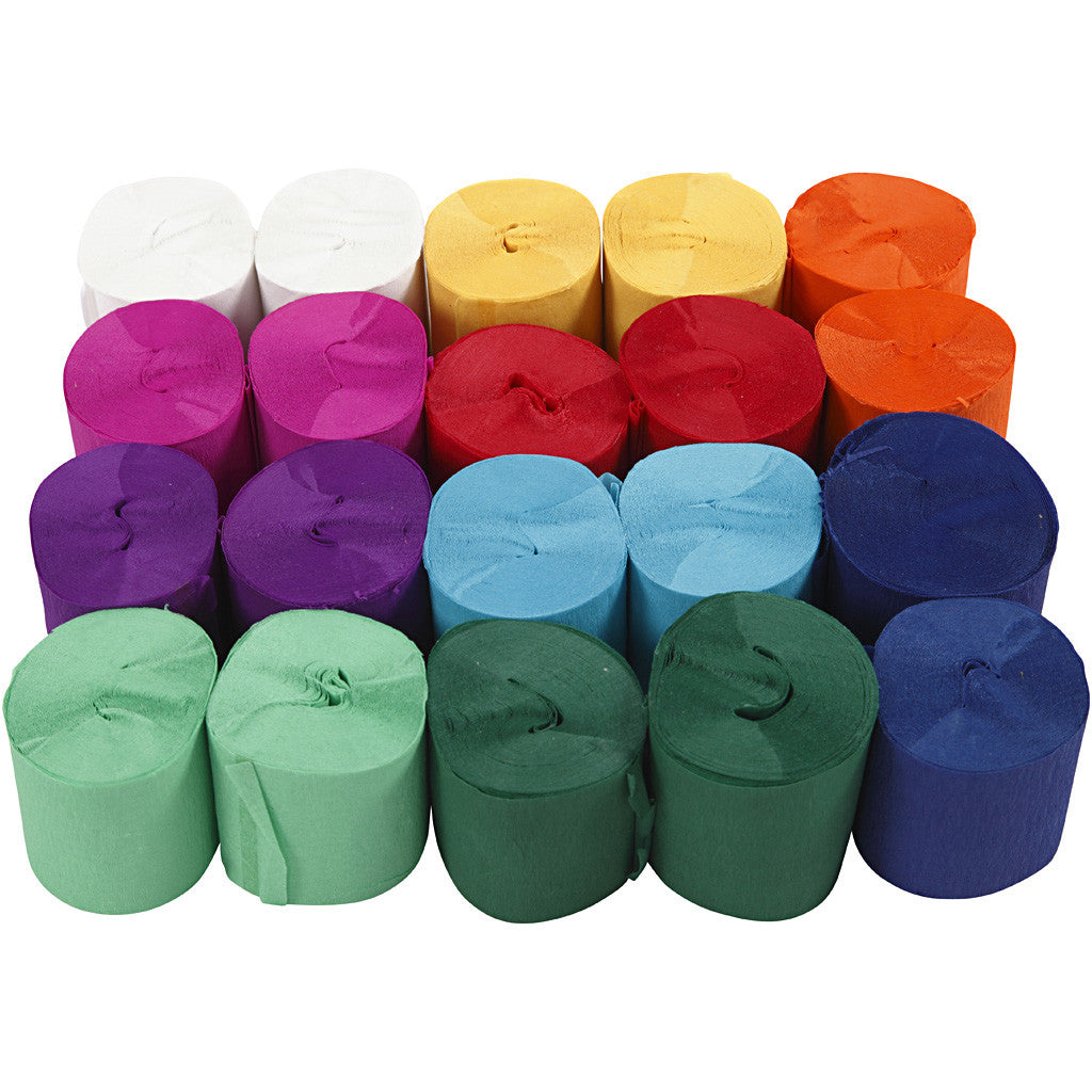 Crepe Paper Rolls, L: 20 M, W: 5 cm, 22 g, assorted colours, 20 roll/ 1 pack [HOB-208921]