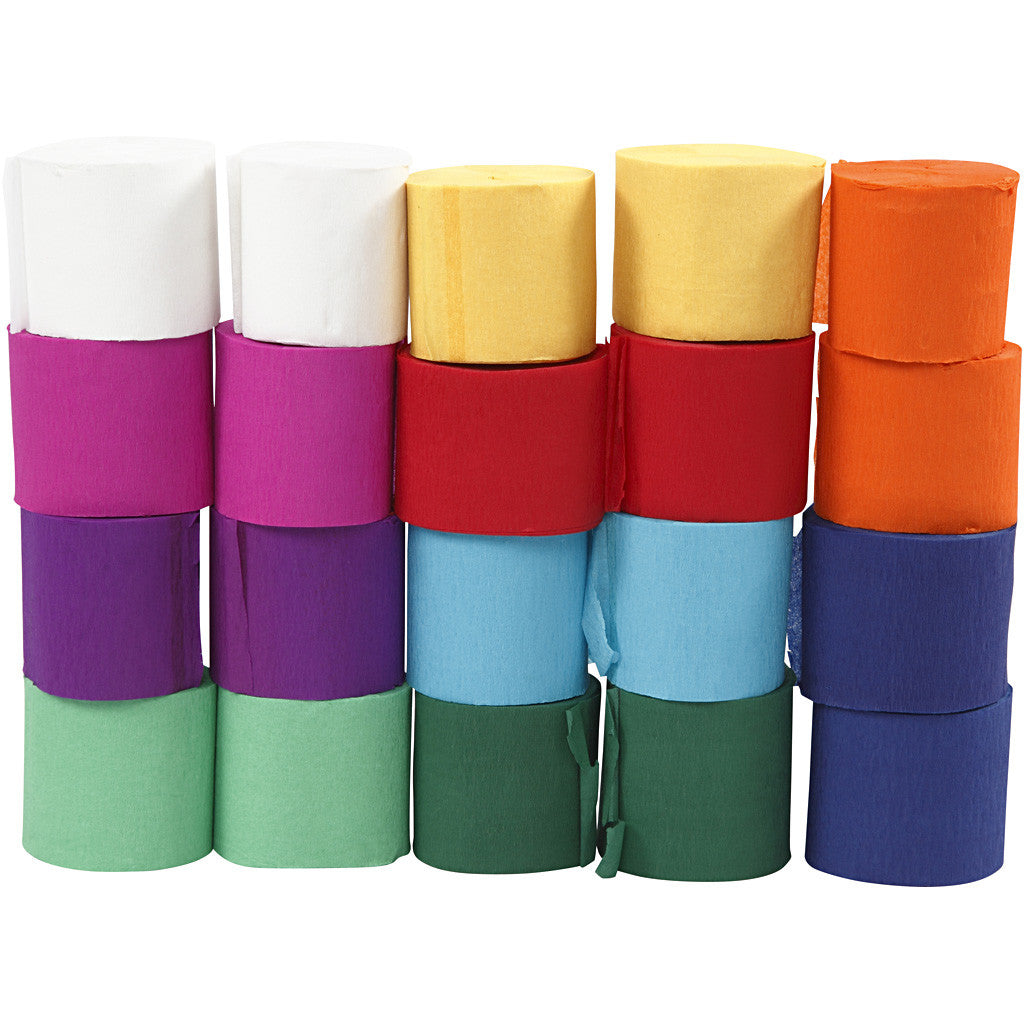 Crepe Paper Rolls, L: 20 M, W: 5 cm, 22 g, assorted colours, 20 roll/ 1 pack [HOB-208921]