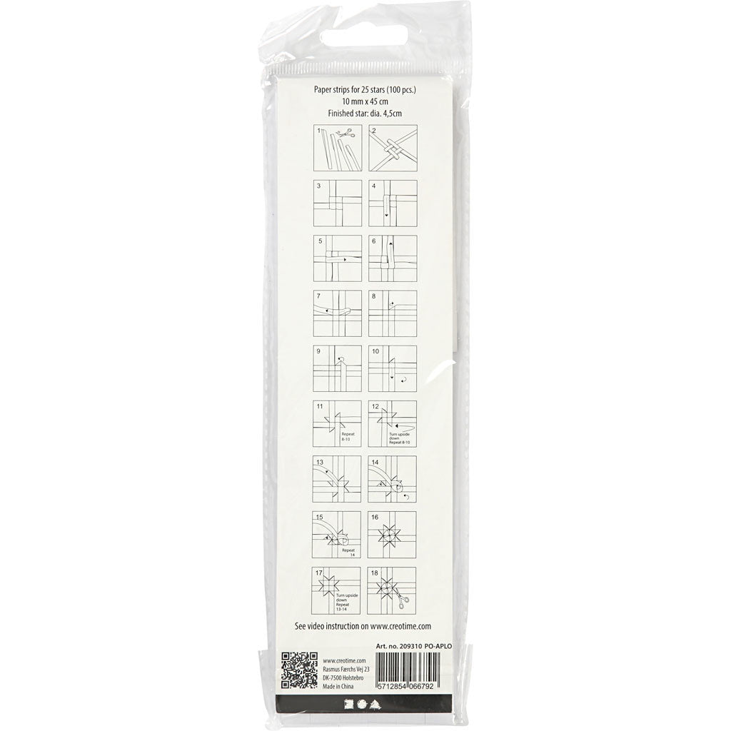 Paper Star Strips, L: 45 cm, dia. 4,5 cm, W: 10 mm, white, 100 strips/ 1 pack [HOB-209310]