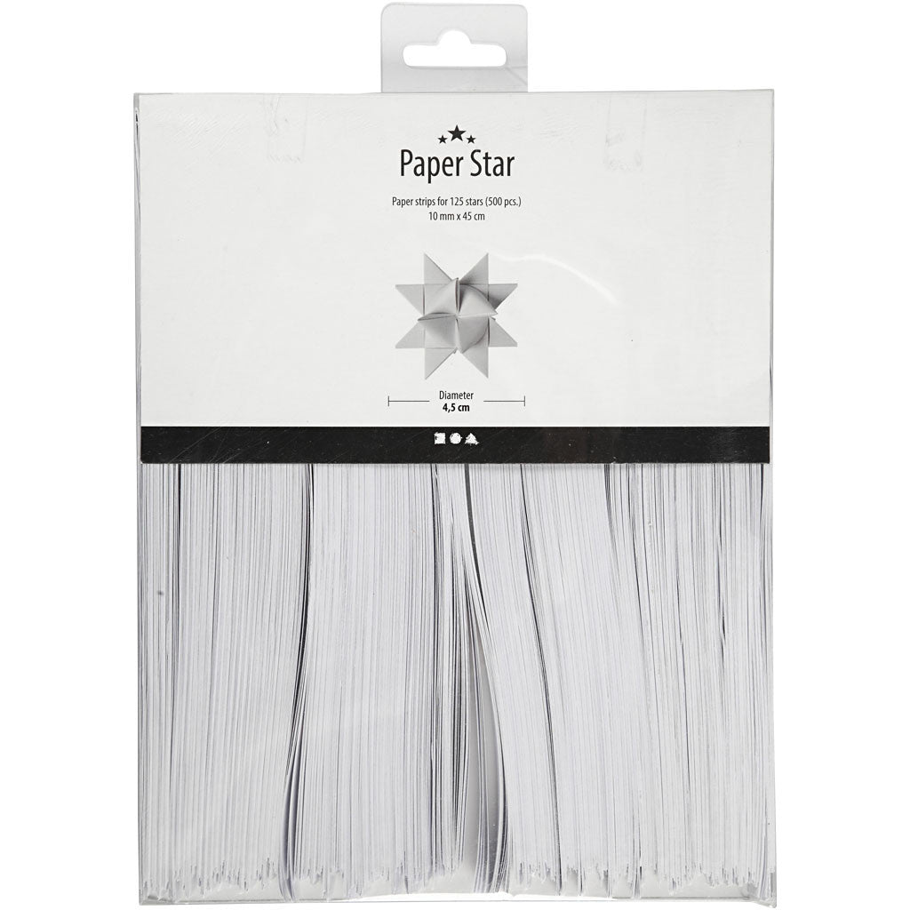 Paper Star Strips, L: 45 cm, W: 10 mm, dia. 4,5 cm, white, 500 strips/ 1 pack [HOB-20931]