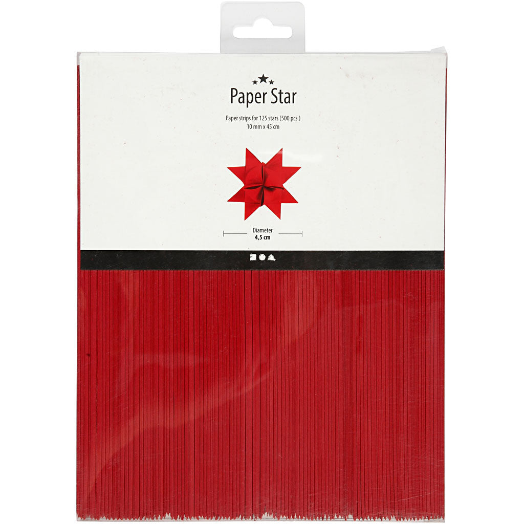 Paper Star Strips, L: 45 cm, W: 10 mm, dia. 4,5 cm, red, 500 strips/ 1 pack [HOB-20932]