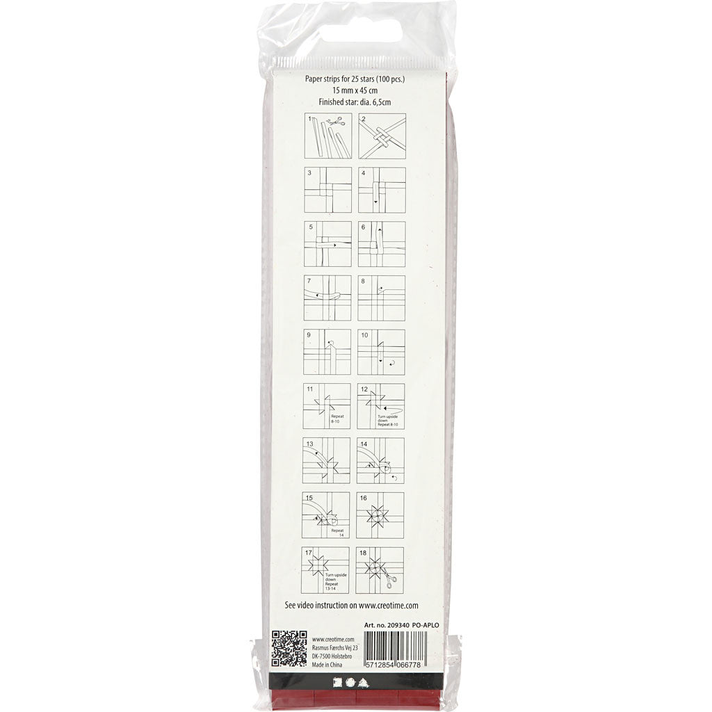 Paper Star Strips, L: 45 cm, W: 15 mm, dia. 6,5 cm, red, 100 strips/ 1 pack [HOB-209340]