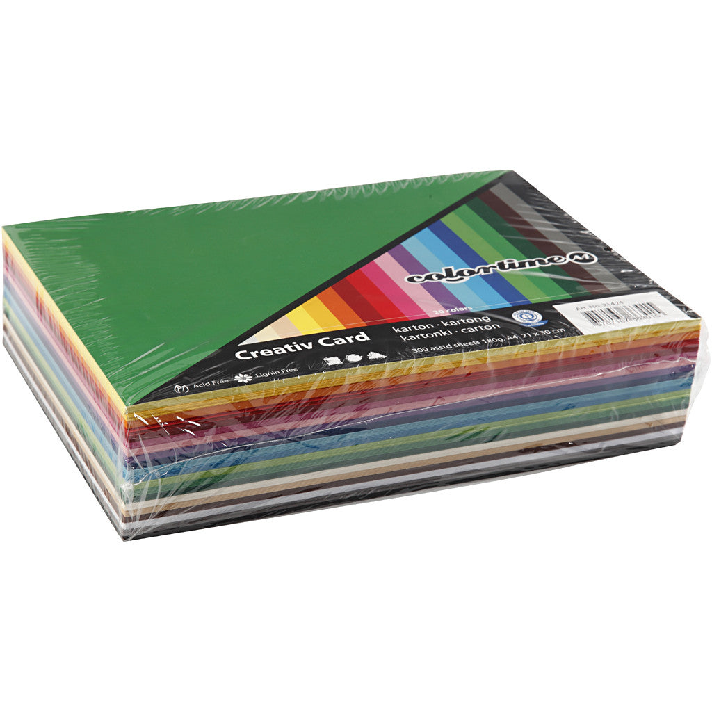 Creative Card, A4, sheet 210x297 mm, 180 g, assorted colours, 300 ass sheets/ 1 pack [HOB-21424]