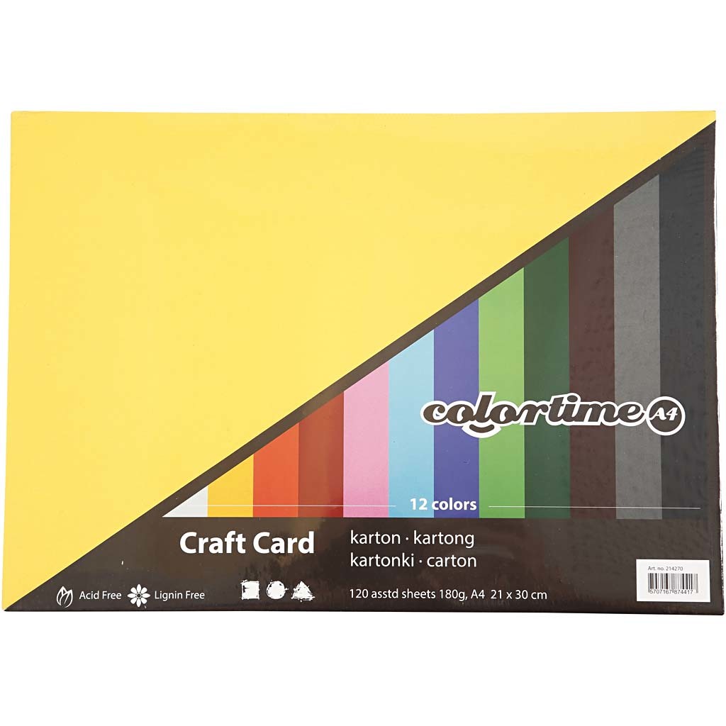 Coloured Card, A4, sheet 210x297 mm, 180 g, assorted colours, 1200 ass sheets/ 1 pack [HOB-21427]