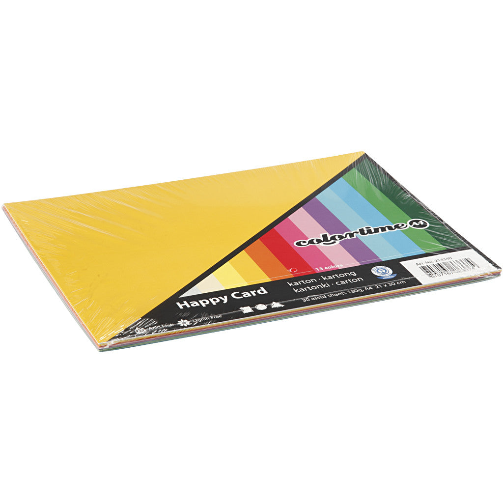 Spring Cardboard, A4, sheet 210x297 mm, 180 g, assorted colours, 30 ass sheets/ 1 pack [HOB-214340]