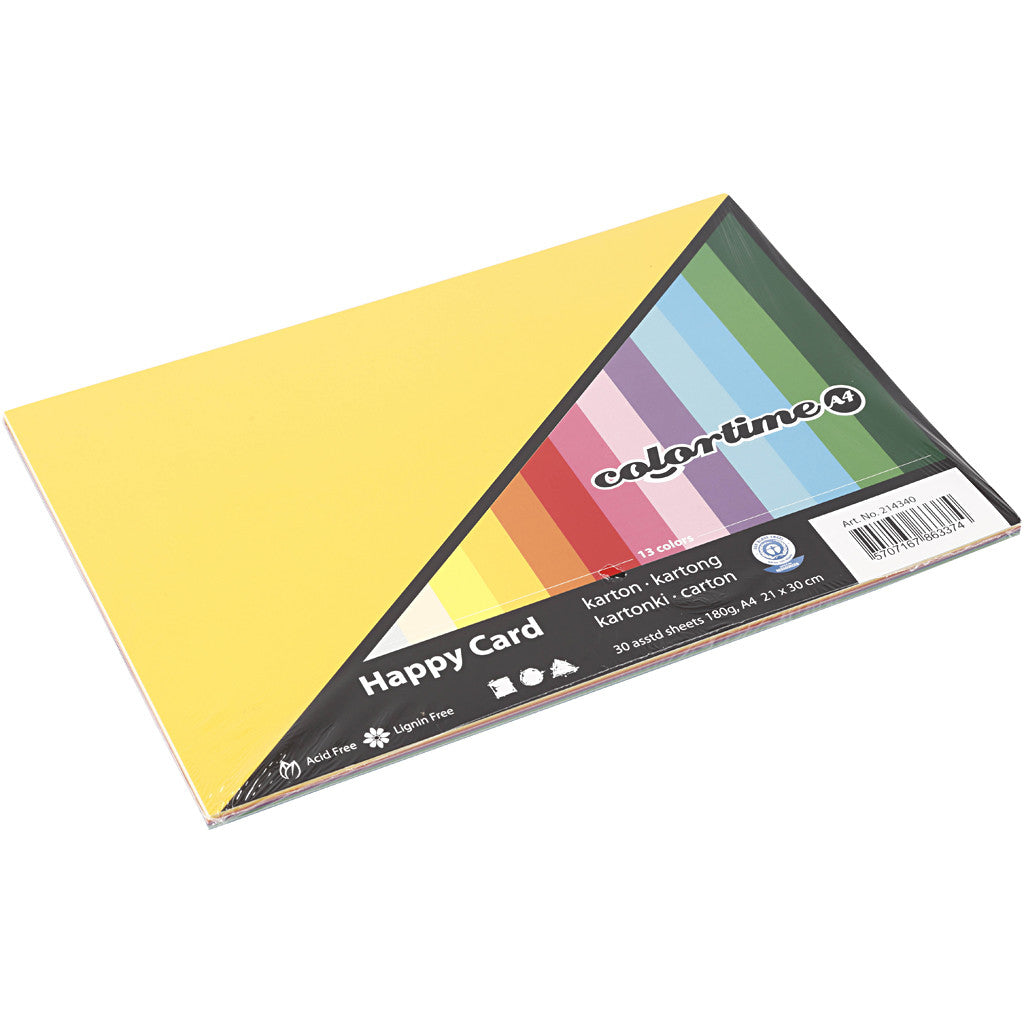 Spring Cardboard, A4, sheet 210x297 mm, 180 g, assorted colours, 30 ass sheets/ 1 pack [HOB-214340]