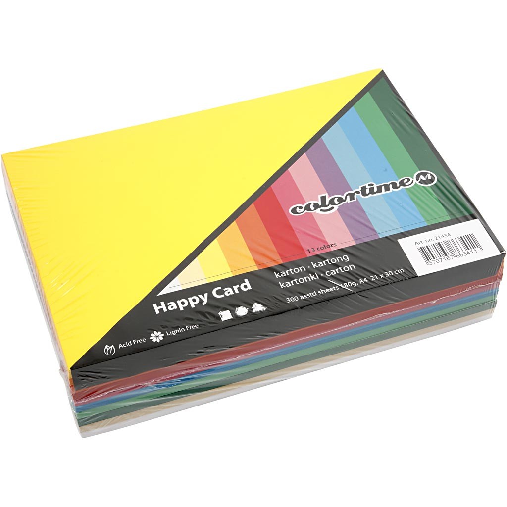 Spring Cardboard, A4, sheet 210x297 mm, 180 g, assorted colours, 300 ass sheets/ 1 pack [HOB-21434]