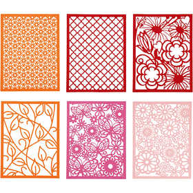 Pad with Cardboard Lace Patterns, A6, sheet 104x146 mm, 200 g, orange, pink, red, rose, 24 pc/ 1 pack [HOB-21608]
