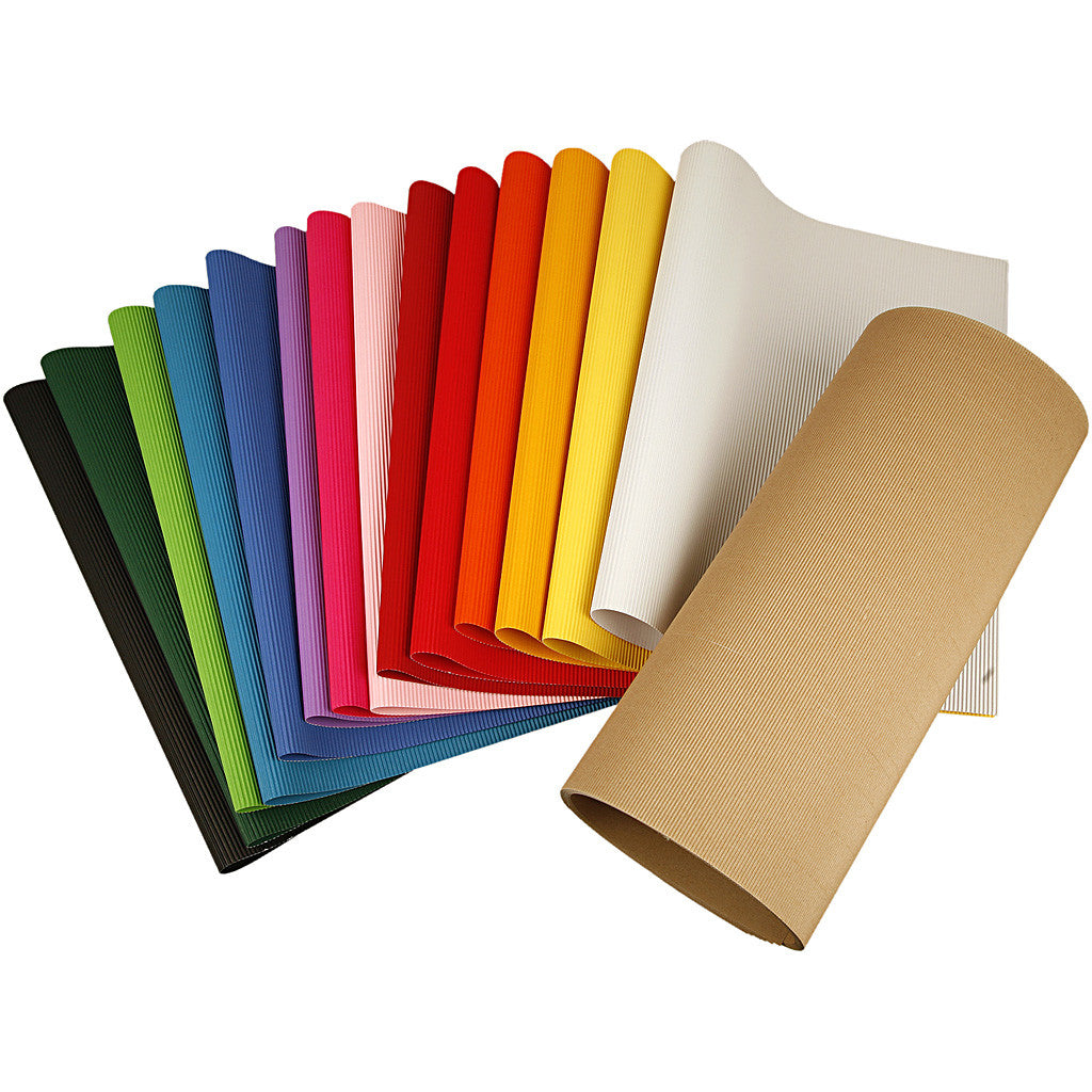 Corrugated Card, sheet 50x70 cm, 80 g, assorted colours, 15 sheet/ 1 pack [HOB-21926]