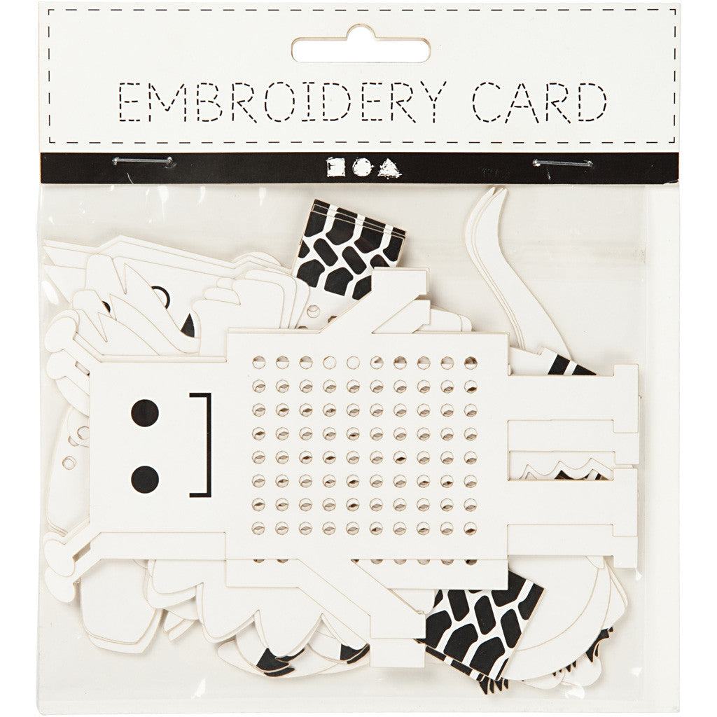 Embroidery card, animals/robots, H: 8-13 cm, W: 8-13 cm, white, 6x3 pc/ 1 pack [HOB-21951]