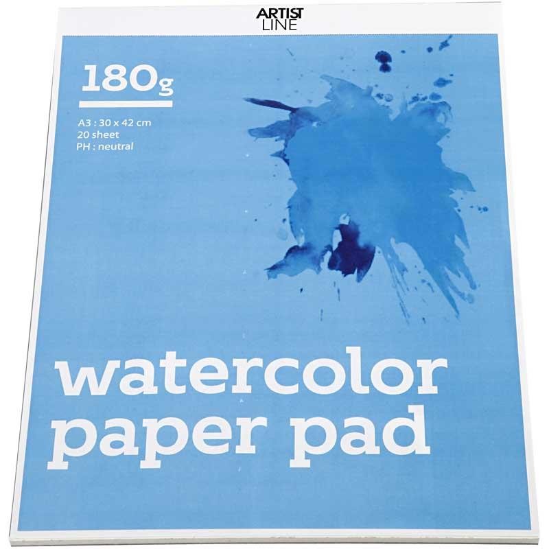 Watercolour Block, A3, sheet 297x420 mm, 180 g, white, 20 sheet/ 1 pc [HOB-22106]