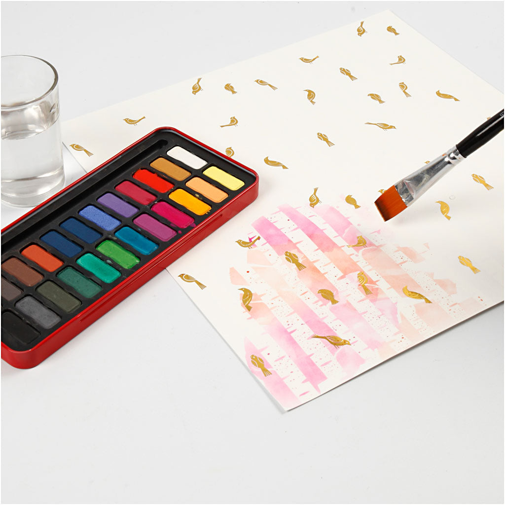 Watercolor Paper Pad with Printed Designs, size 30,5x30,5 cm, white, 12 sheet/ 1 pc [HOB-22109]