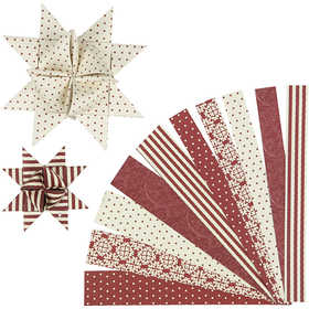 Paper Star Strips, L: 44+78 cm, dia. 6,5+11,5 cm, W: 15+25 mm, red, white, 60 strips/ 1 pack [HOB-22248]