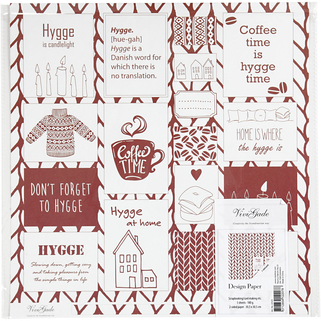 Design Paper, hygge and knitting, sheet 30,5x30,5 cm, 180 g, 5 sheet/ 1 pack [HOB-22525]