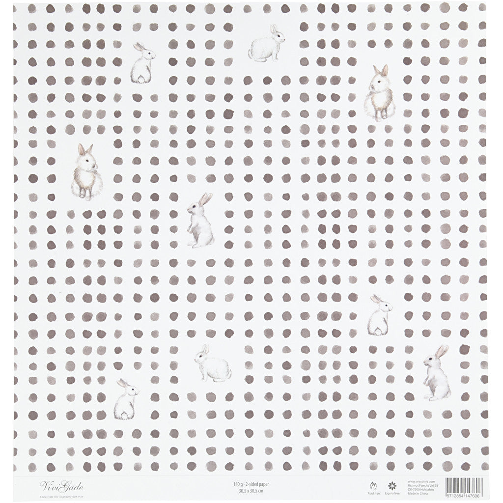 Design Paper, bunny, sheet 30,5x30,5 cm, 180 g, 5 sheet/ 1 pack [HOB-22528]