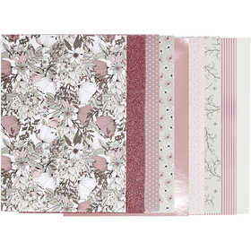 Design Paper pad, size 21x30 cm, 120+128 g, beige, brown, rose, white, 24 sheet/ 1 pack [HOB-22535]