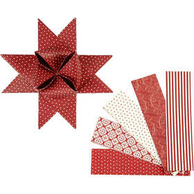 Paper Star Strips, L: 100 cm, W: 40 mm, dia. 18 cm, red, white, 40 strips/ 1 pack [HOB-22548]