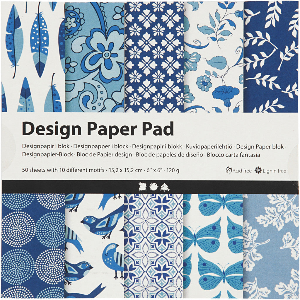 Design Paper Pad, sheet 15,2x15,2 cm, 120 g, blue, 50 sheet/ 1 pack [HOB-225915]