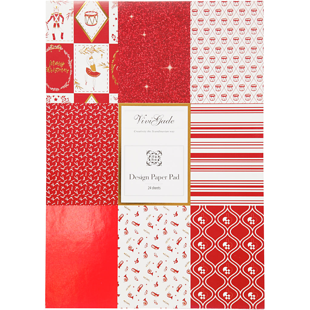 Design Paper pad, size 21x30 cm, 120+128 g, red, white, 24 sheet/ 1 pack [HOB-22592]