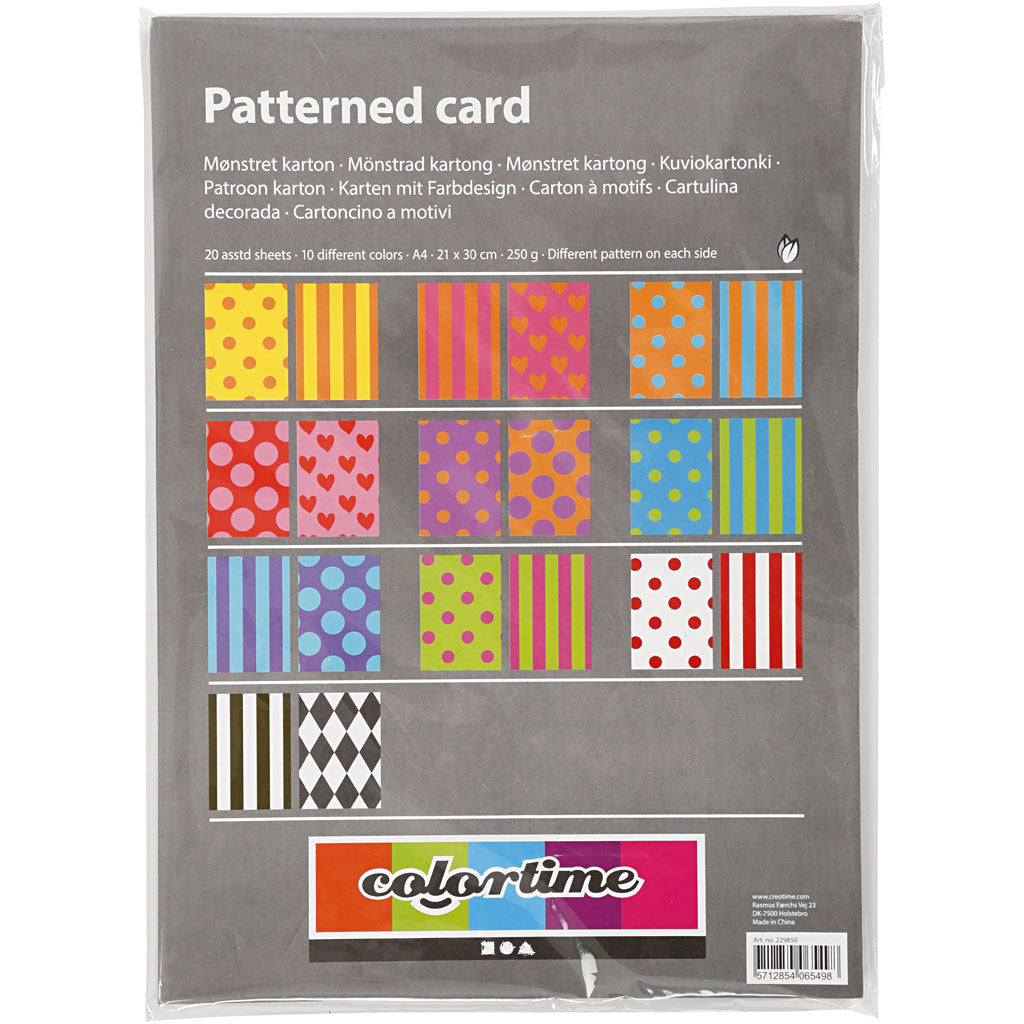 Patterned Card, A4, sheet 210x297 mm, 250 g, assorted colours, 20 ass sheets/ 1 pack [HOB-229850]