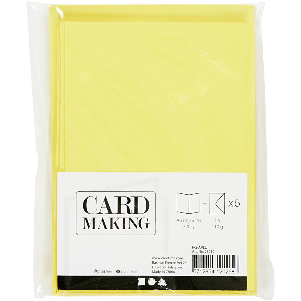 Cards and envelopes, card size 10,5x15 cm, envelope size 11,5x16,5 cm, 110+220 g, yellow, 6 set/ 1 pack [HOB-23012]