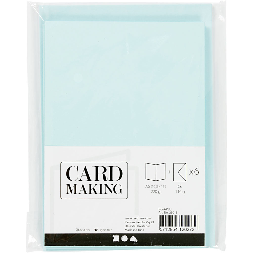 Cards and envelopes, card size 10,5x15 cm, envelope size 11,5x16,5 cm, 110+220 g, light blue, 6 set/ 1 pack [HOB-23013]