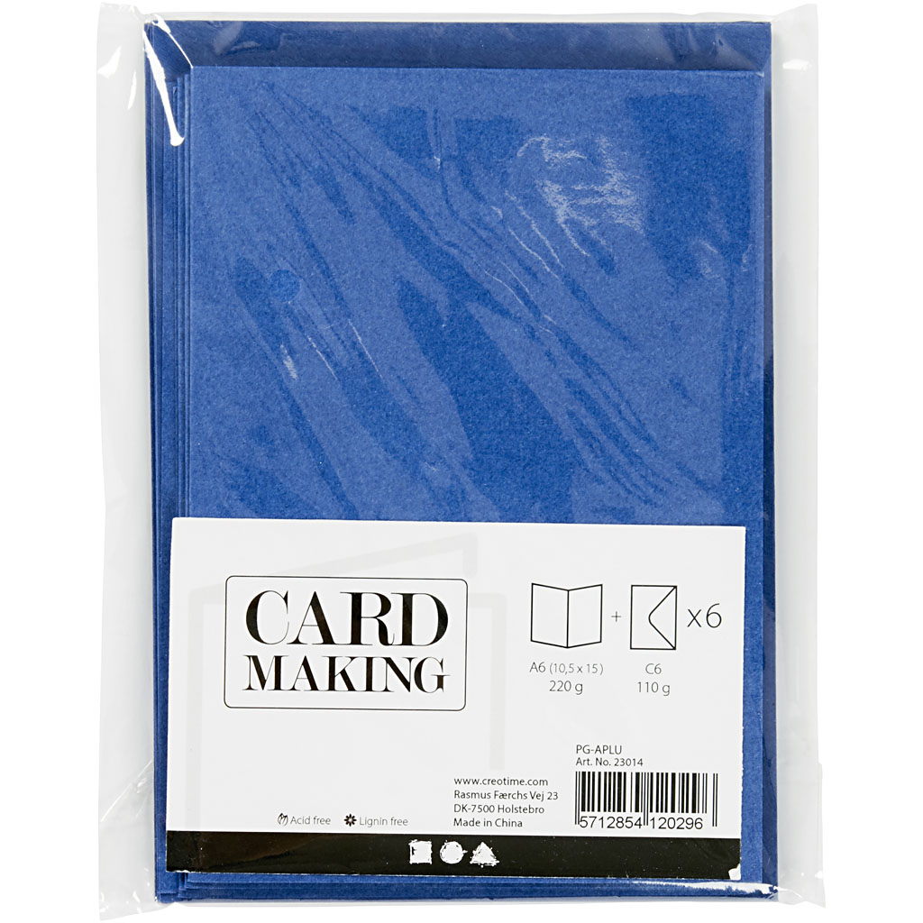 Cards and envelopes, card size 10,5x15 cm, envelope size 11,5x16,5 cm, 110+220 g, blue, 6 set/ 1 pack [HOB-23014]