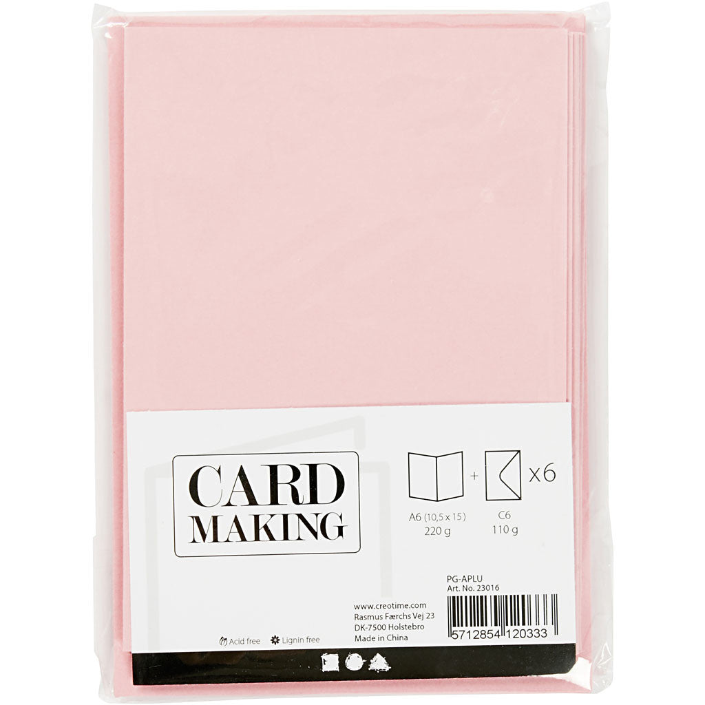 Cards and envelopes, card size 10,5x15 cm, envelope size 11,5x16,5 cm, 110+220 g, rose, 6set/ 1 pack [HOB-23016]