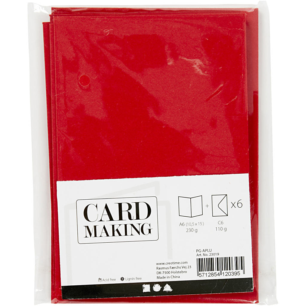 Cards and envelopes, card size 10,5x15 cm, envelope size 11,5x16,5 cm, 110+230 g, red, 6 set/ 1 pack [HOB-23019]