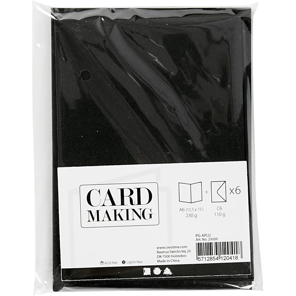 Cards and envelopes, card size 10,5x15 cm, envelope size 11,5x16,5 cm, 110+230 g, black, 6 set/ 1 pack [HOB-23020]