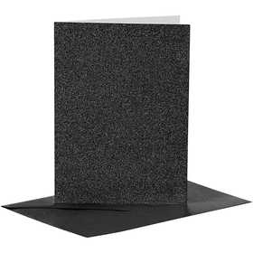 Cards and Envelopes, card size 10,5x15 cm, envelope size 11,5x16,5 cm, glitter, 110+250 g, black, 4 set/ 1 pack [HOB-23027]