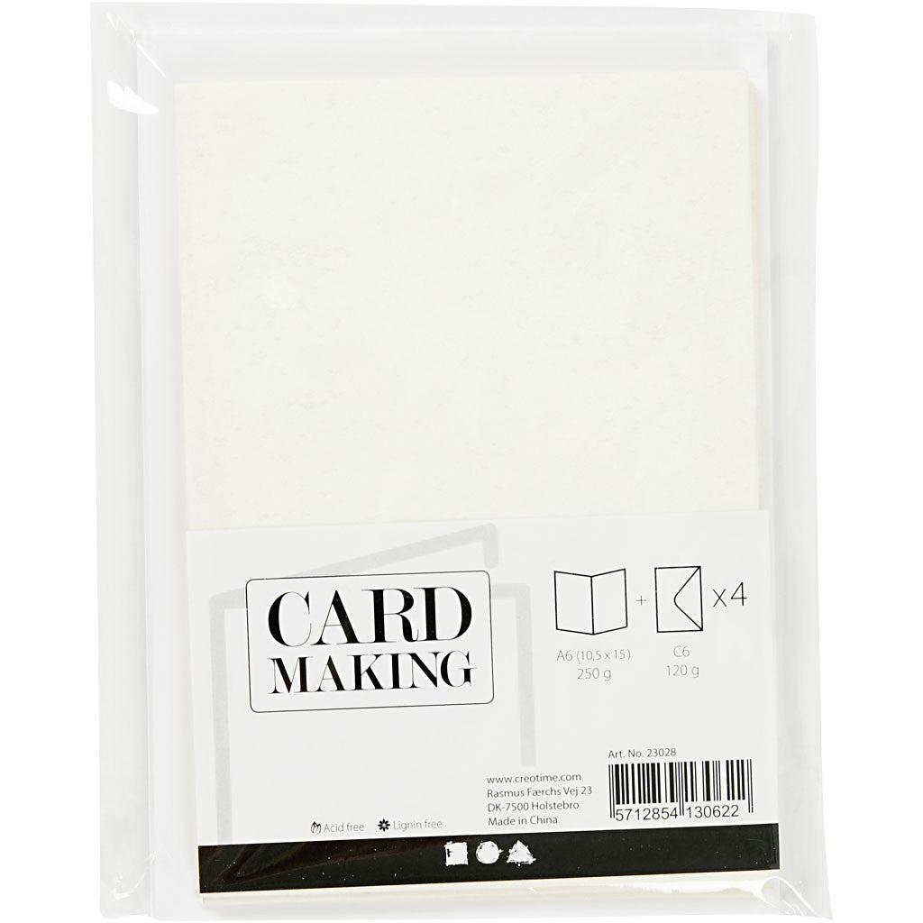Cards and Envelopes, card size 10,5x15 cm, envelope size 11,5x16,5 cm, glitter, 120+250 g, white, 4 set/ 1 pack [HOB-23028]