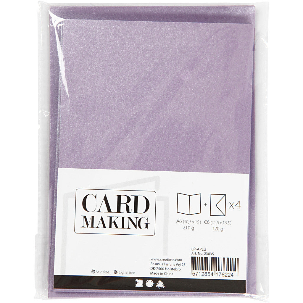 Cards and Envelopes, card size 10,5x15 cm, envelope size 11,5x16,5 cm, mother of pearl, 120+210 g, purple, 4 set/ 1 pack [HOB-23035]