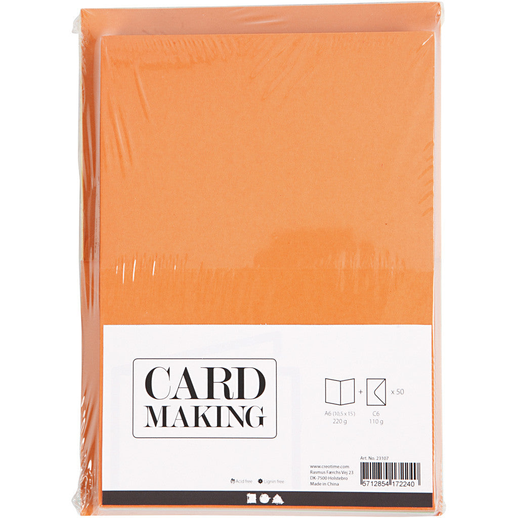 Cards and envelopes, card size 10,5x15 cm, envelope size 11,5x16,5 cm, 110+220 g, assorted colours, 50 set/ 1 pack [HOB-23107]