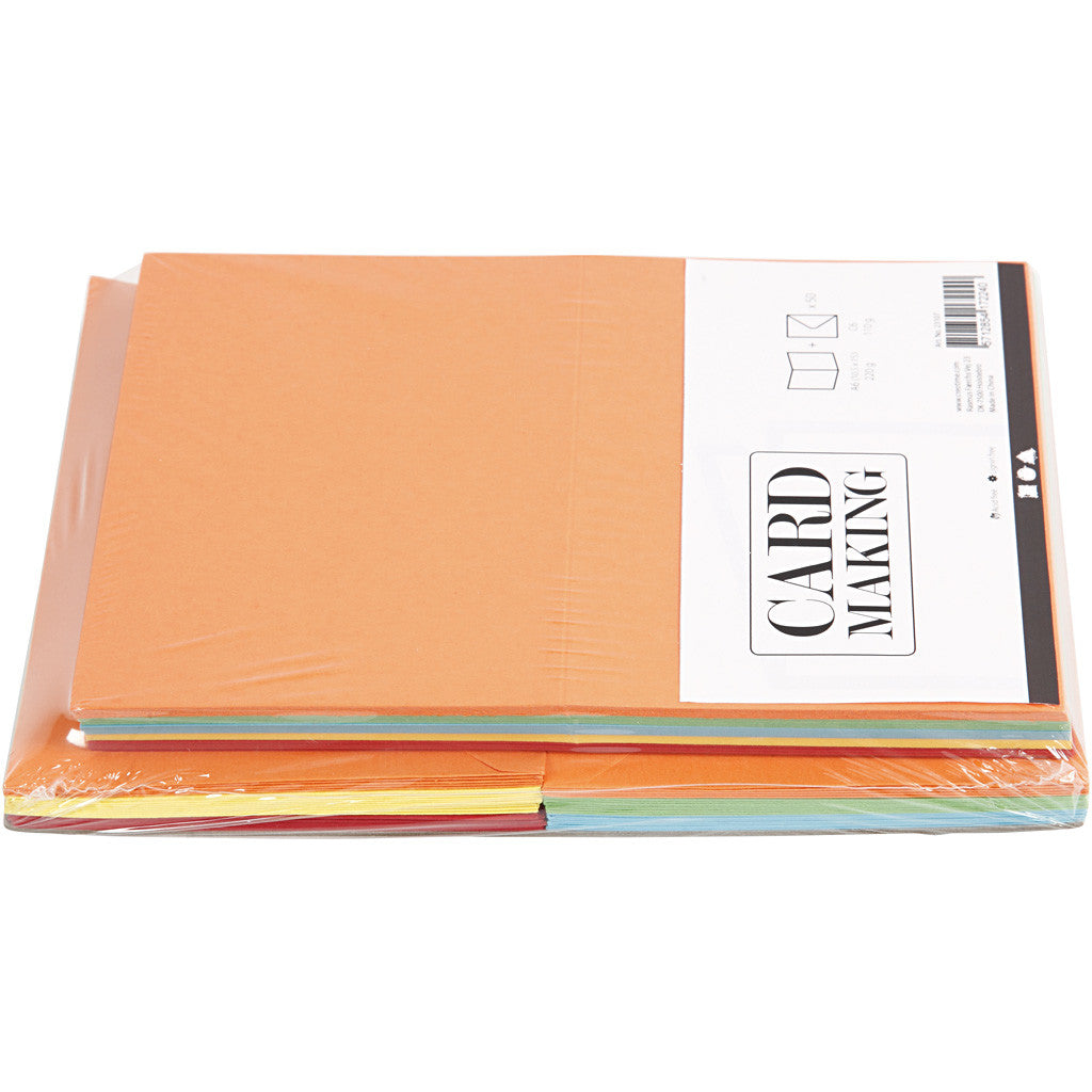 Cards and envelopes, card size 10,5x15 cm, envelope size 11,5x16,5 cm, 110+220 g, assorted colours, 50 set/ 1 pack [HOB-23107]