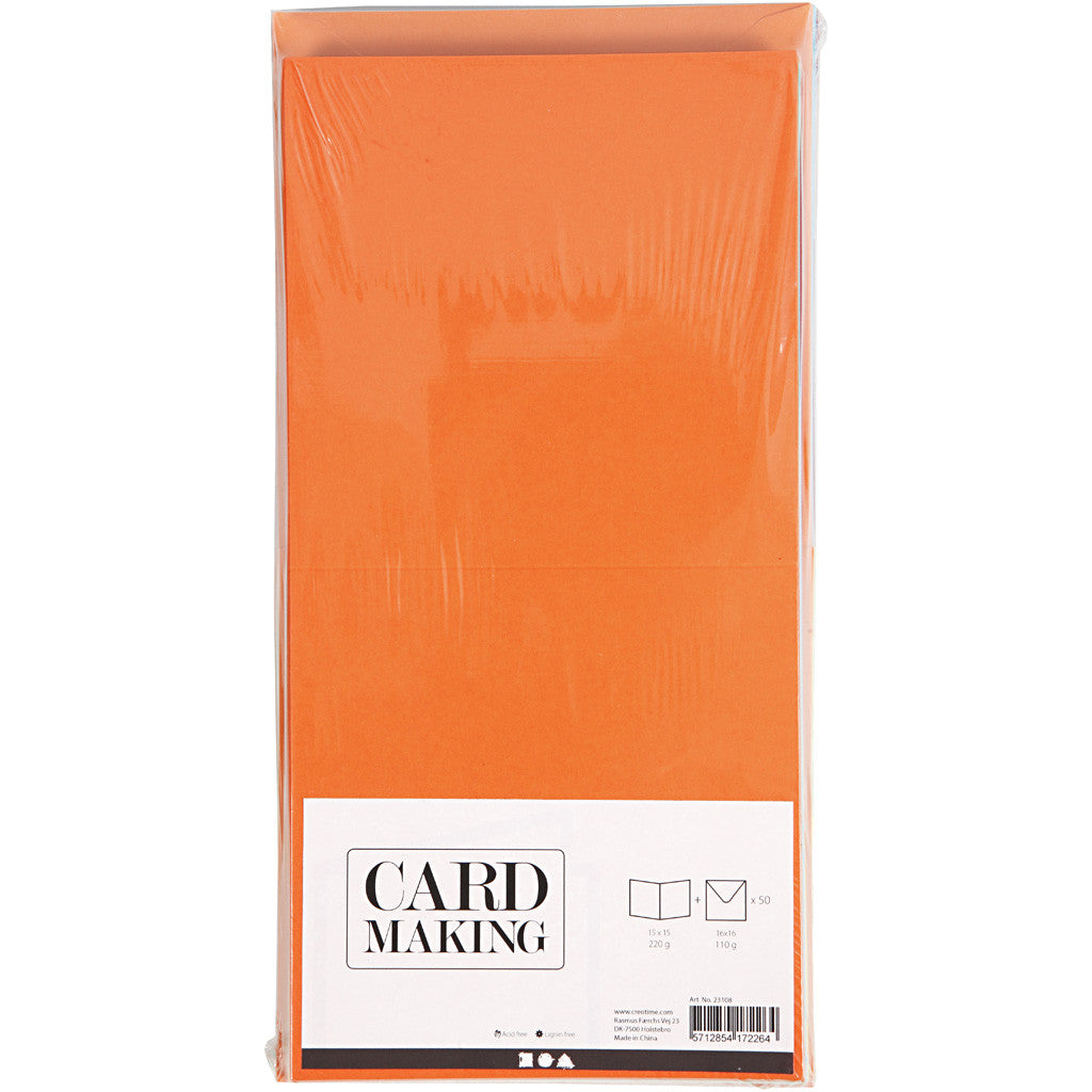 Cards and envelopes, card size 15x15 cm, envelope size 16x16 cm, 110+220 g, assorted colours, 50 set/ 1 pack [HOB-23108]